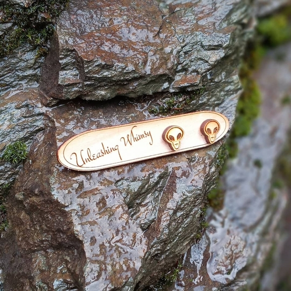 Wooden Alien Earrings ~ Wooden UFO Earrings - Picture 2 of 3